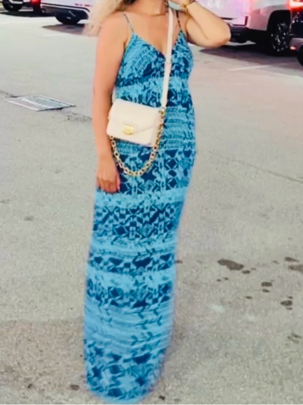Blue Printed Spaghetti Strap Maxi Dress